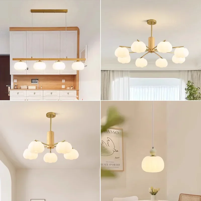 Cream wind dining room chandelier Nordic jack-o-lantern French living room premium feeling hall eye protection bedroom lamp