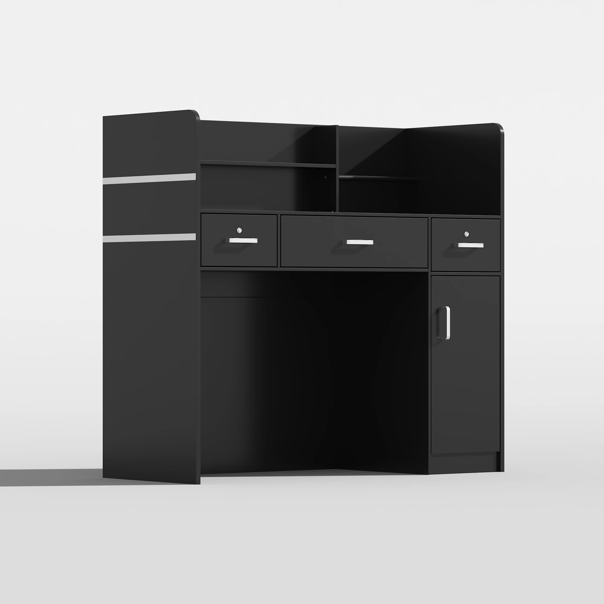 

Modern Reception Desk with 3 Drawers & Cabinet, Front Desk Counter with Hutch Shelves for Salon Checkout Office, Black