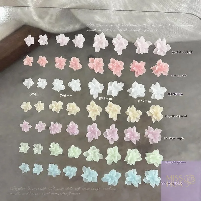 Size Mixed 3D Irregular Soft Flowers Resin Nail Charms Colorful Flower Nail Art Decorations Nail Ornaments Manicure Crafts