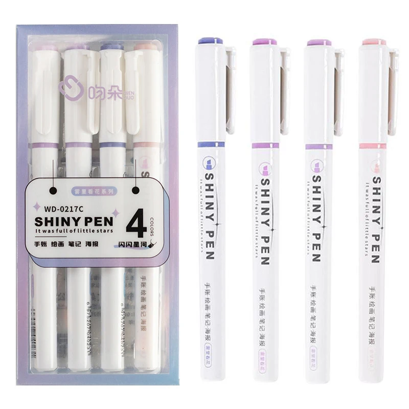 

4 шт., металлическая ручка с высокой зажигалкой, флуоресцентные блестящие маркеры, блестящая ручка для заметок, для скрапбукинга, рисования, художественные школьные принадлежности