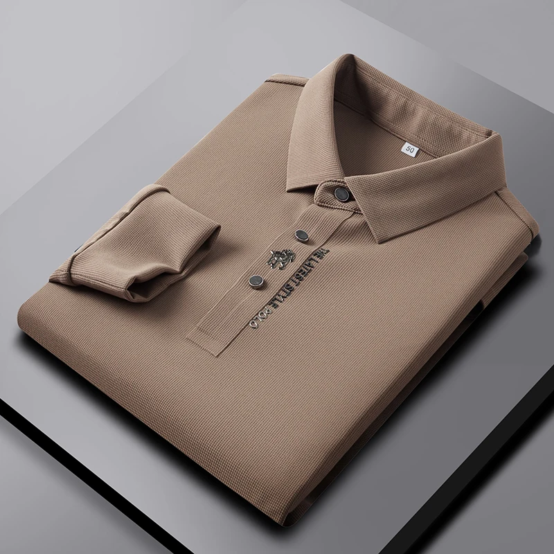 High end brand business polo shirt Men's long sleeved Spring and Autumn New Fashion Polo Collar Casual Wrinkle Resistant T-shirt