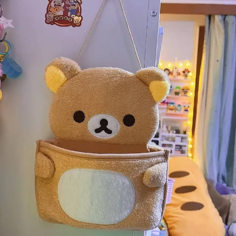 Cute Cartoon Rilakkuma Student Dormitory Plush Wall Storage Hanging Bag Anime Kawaii Girl Bedroom Decorative Decoration Gift New