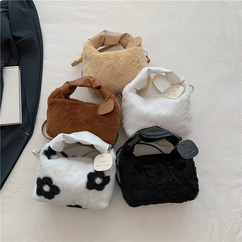 

Cute Plush Women's Handbag 2025 Fall New Fashion Shoulder Bag Casual Versatile Crossbody Wool Bag Brown Handbags for Women