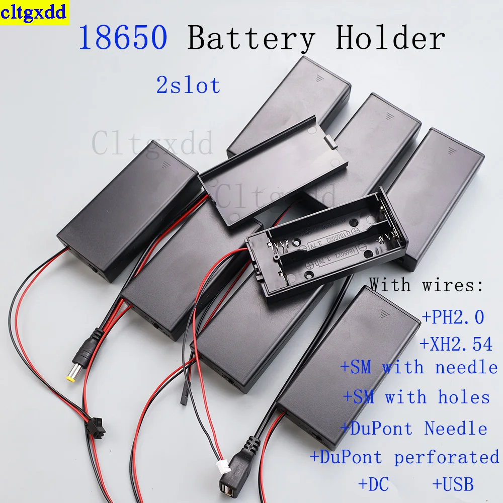 

Cltgxdd 1piece 2slot 18650 battery cartridge with cable and switch DC 5.5X2.1/PH2.0/XH2.54/SM/DuPont hole slot battery housing