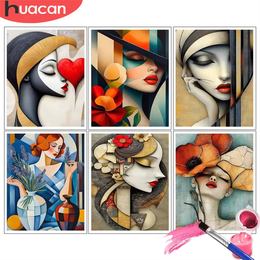 

HUACAN наборы для рисования по номерам элегантная женщина абстрактный портрет красное сердце DIY картина маслом фигурки рукоделие ручная роспись домашний декор