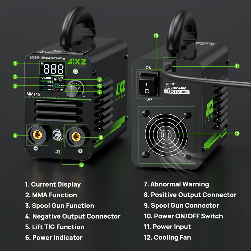 AIXZ 145A Spawarka 3 w 1 Podnośnik TIG/ARC MMA Spawarki MINI IGBT Spawanie inwertorowe ze spawarką szpulową Przenośne narzędzie do spawania domowego