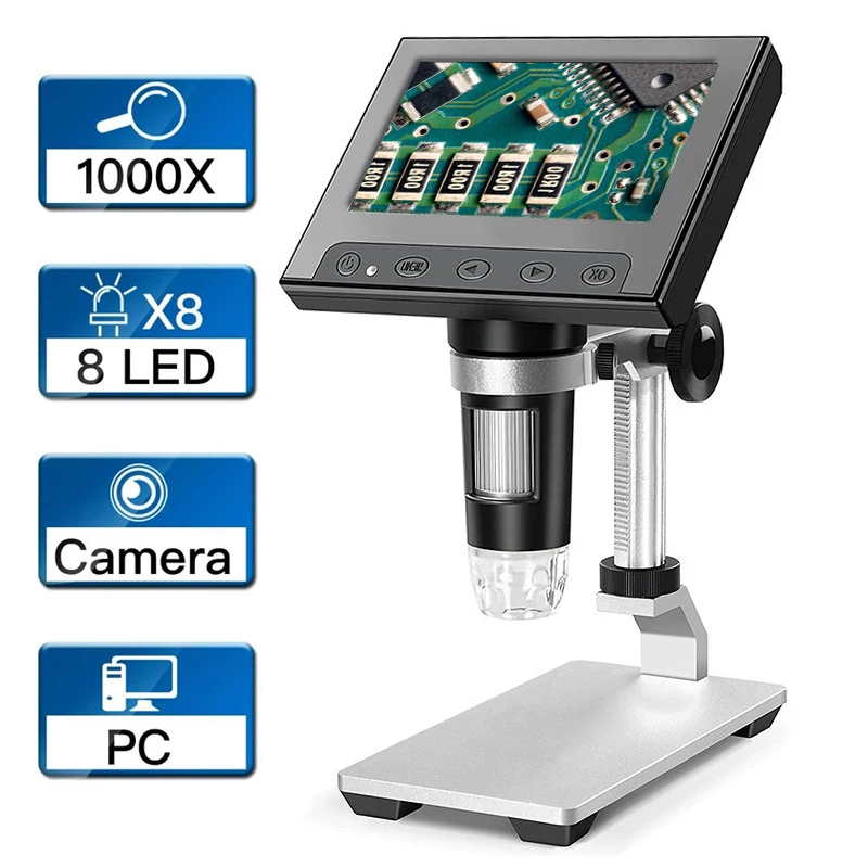 Microscopio Digital USB, lupa portátil de mano ajustable, endoscopio electrónico de aumento HD, 1600X, 2MP, 8 LED