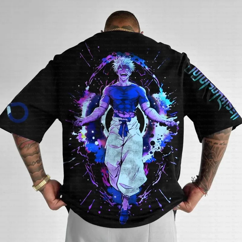 2025 メンズ夏 Tシャツ 呪術廻戦 アニメ 原宿 オーバーサイズ レトロ ストリートウェア レディース カジュアル ルーズ 半袖 ユニセックス トップス