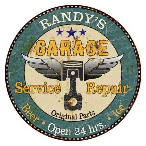 RANDY'S Garage Round Metal Sign Man Cave Home Wall Décor 100140027219