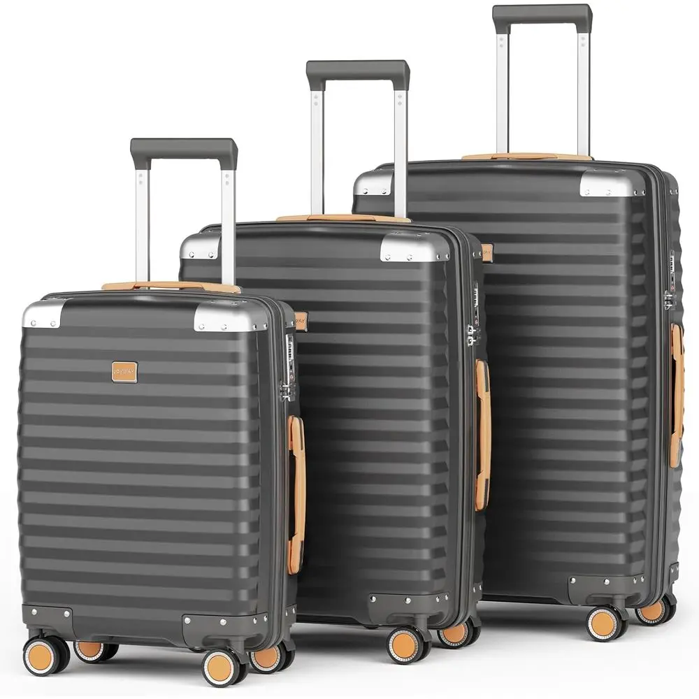

3-Piece Hard Shell Luggage Set with Spinner Wheels, Lightweight TSA-Approved Suitcases for Travel (Gray, 20/24/28)