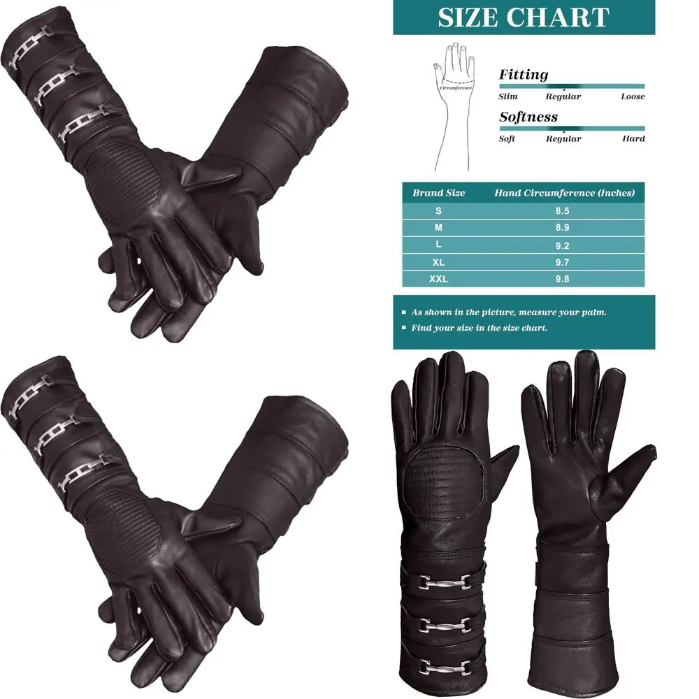 Luvas masculinas de pele de carneiro com punho longo para cosplay – sem forro e ajuste regular