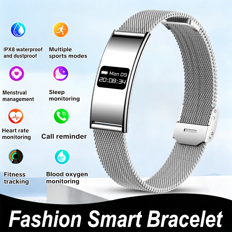 

Модный женский смарт-браслет с измерением пульса, спортивный фитнес-трекер, водонепроницаемость 10ATM, шагомер, напоминание о звонках, умные часы для мужчин, новинка 2026 года