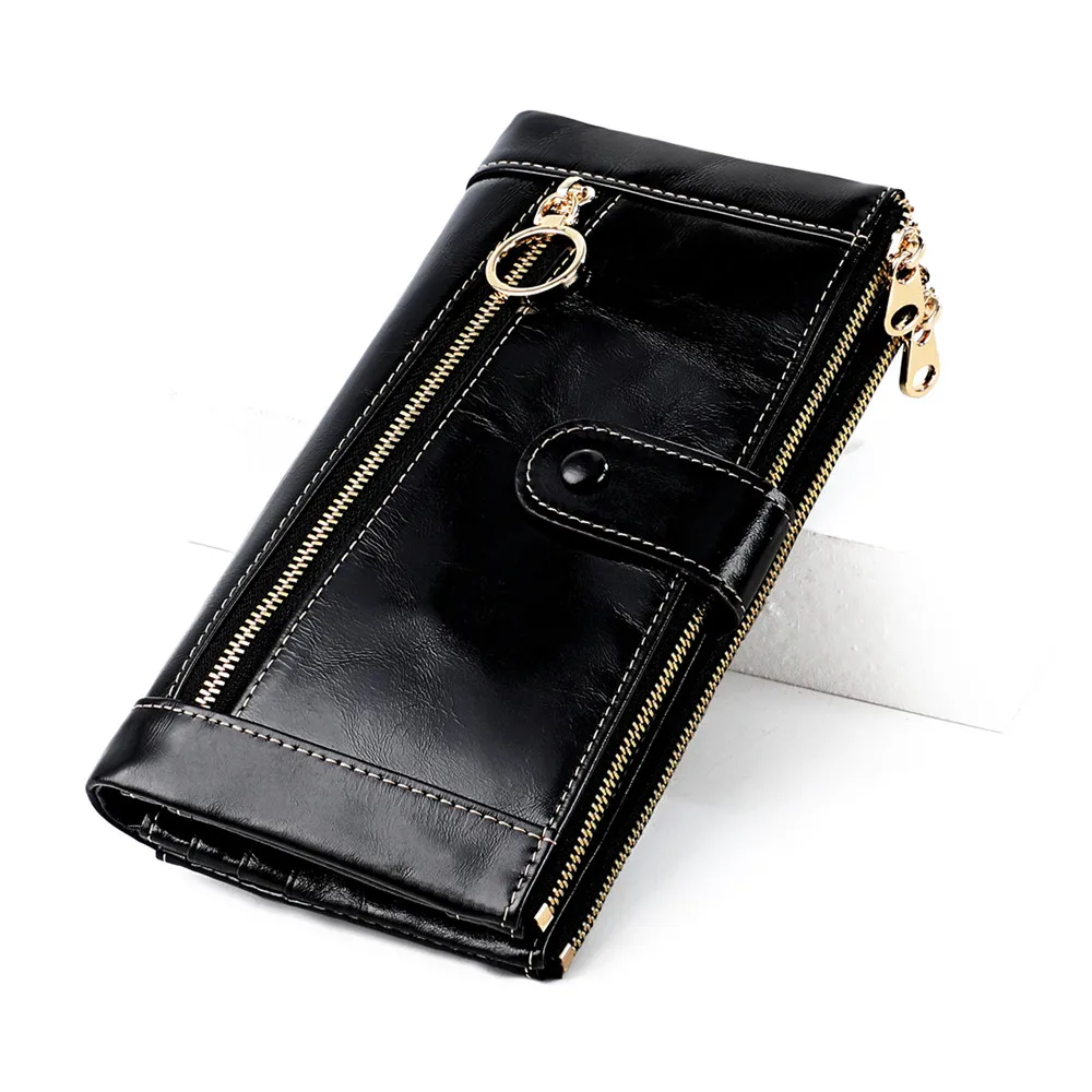 RETROGOO Fashion Women\'s Wallet Genuine Leather Female Clutch Long Wallet Ladies Purse Phone Bag Zipper Coin Pocket Money Bag