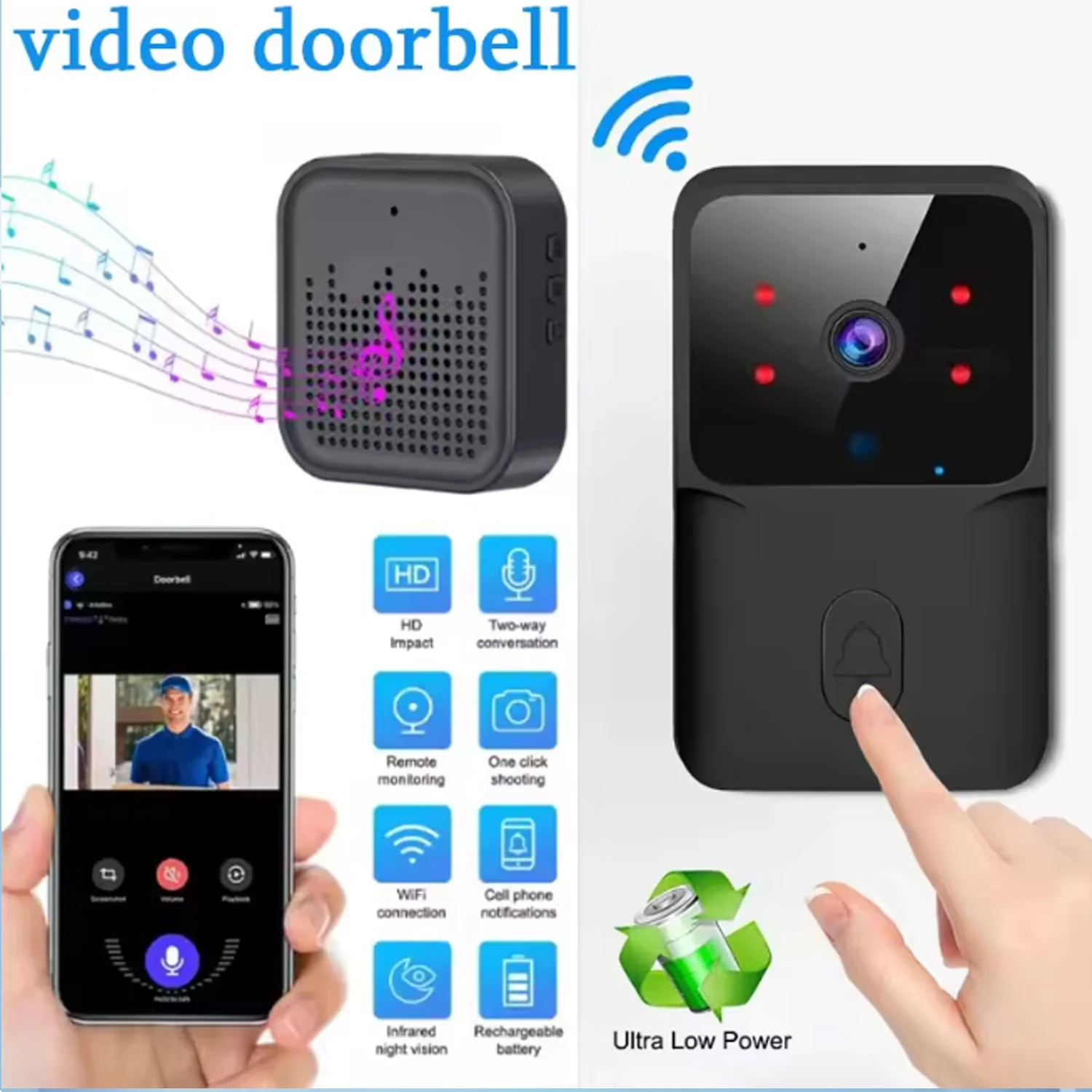 2026 WiFi Video Doorbell 1080P Tuya Smart Outdoor Wireless Intercom Waterproof Wireless Camera Ringing Bell