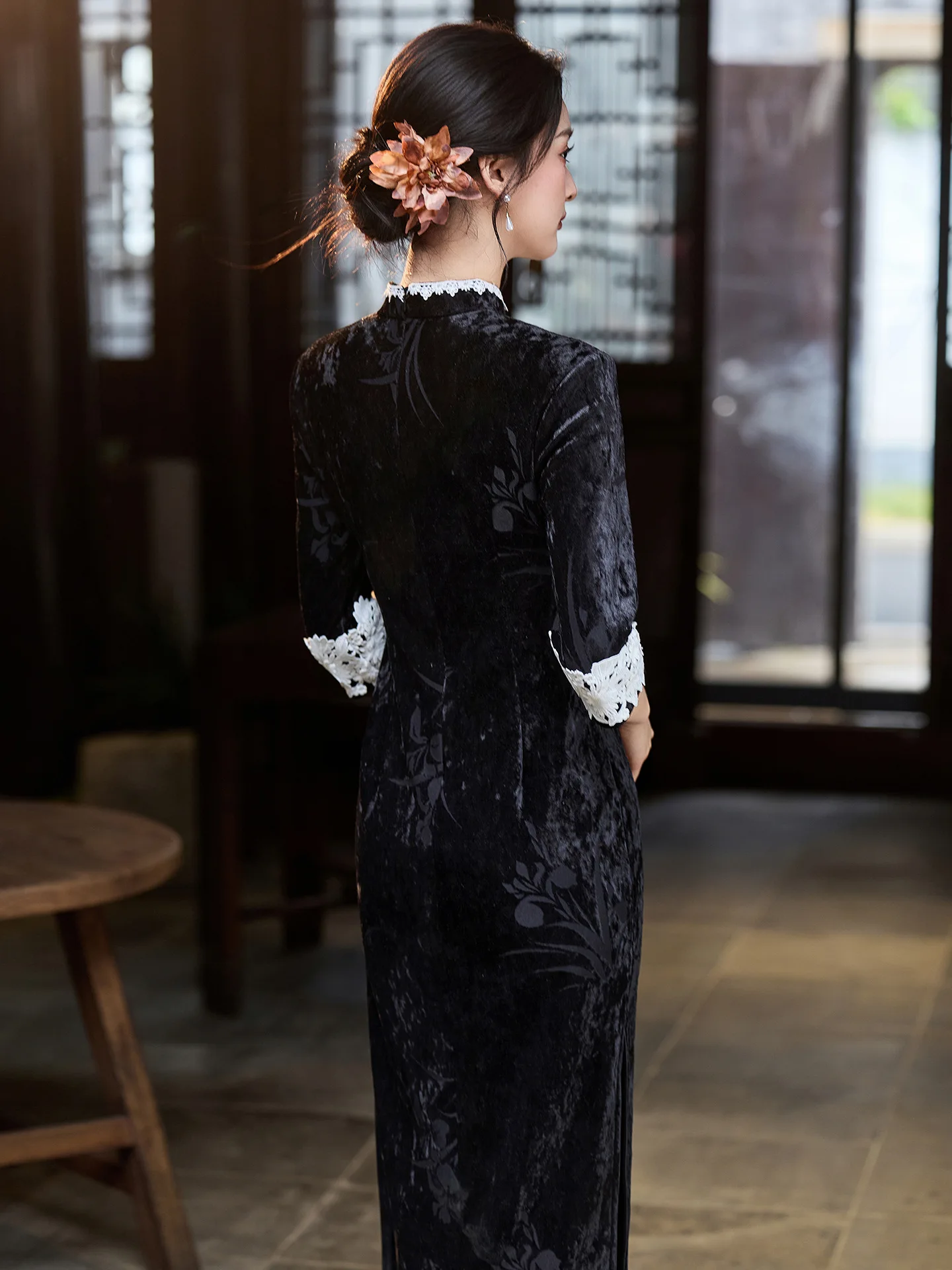 Elegant and Slimming Three-quarter Sleeve Cheongsam Velour Chinese Style Retro Daily Female Qipao Dress