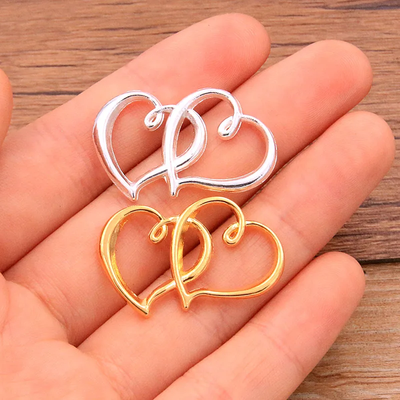 10PCS 19*31mm 4 Color Hollow Double Sided Hearts Charms Geometry Pendant Metal Alloy For DIY Necklace Bracelet Earrings Marking