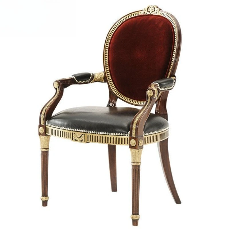 English neoclassical round-backed chair Alexander, with armrests Dining chair European solid wood shell inlaid study chair