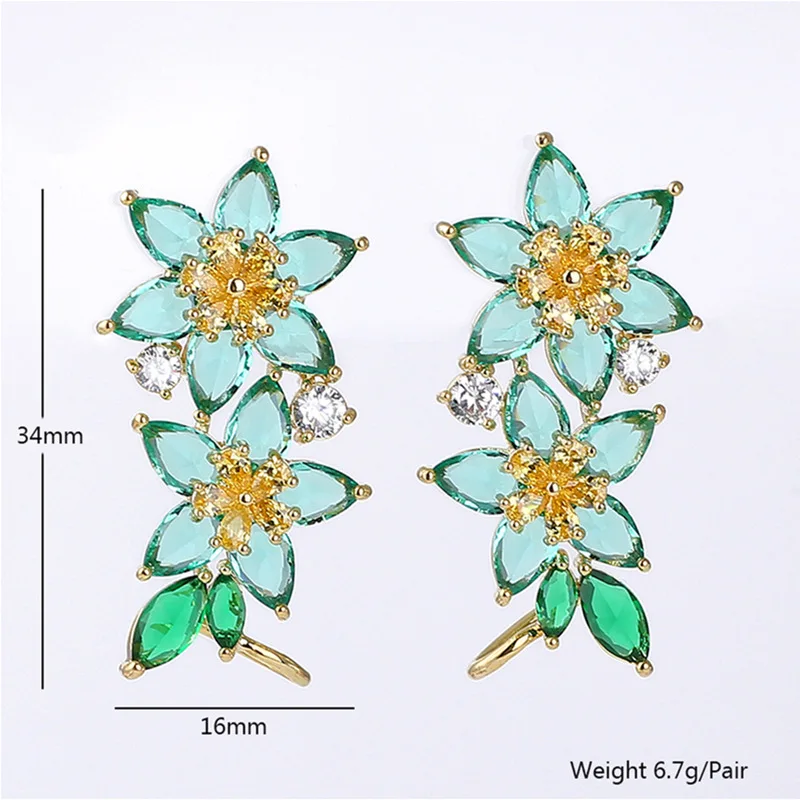 Fashion Flower Cuff Earring Beautiful Ice Cubic Zirconia Paved Wedding Jewelri Anniversary Women Drop Earring