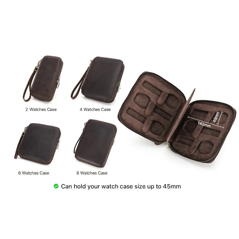 6 Slots Personalized Customized Logo gift Classic Retro Zipper Genuine Leather Watch Organizer Storage Case Box Packaging OEM