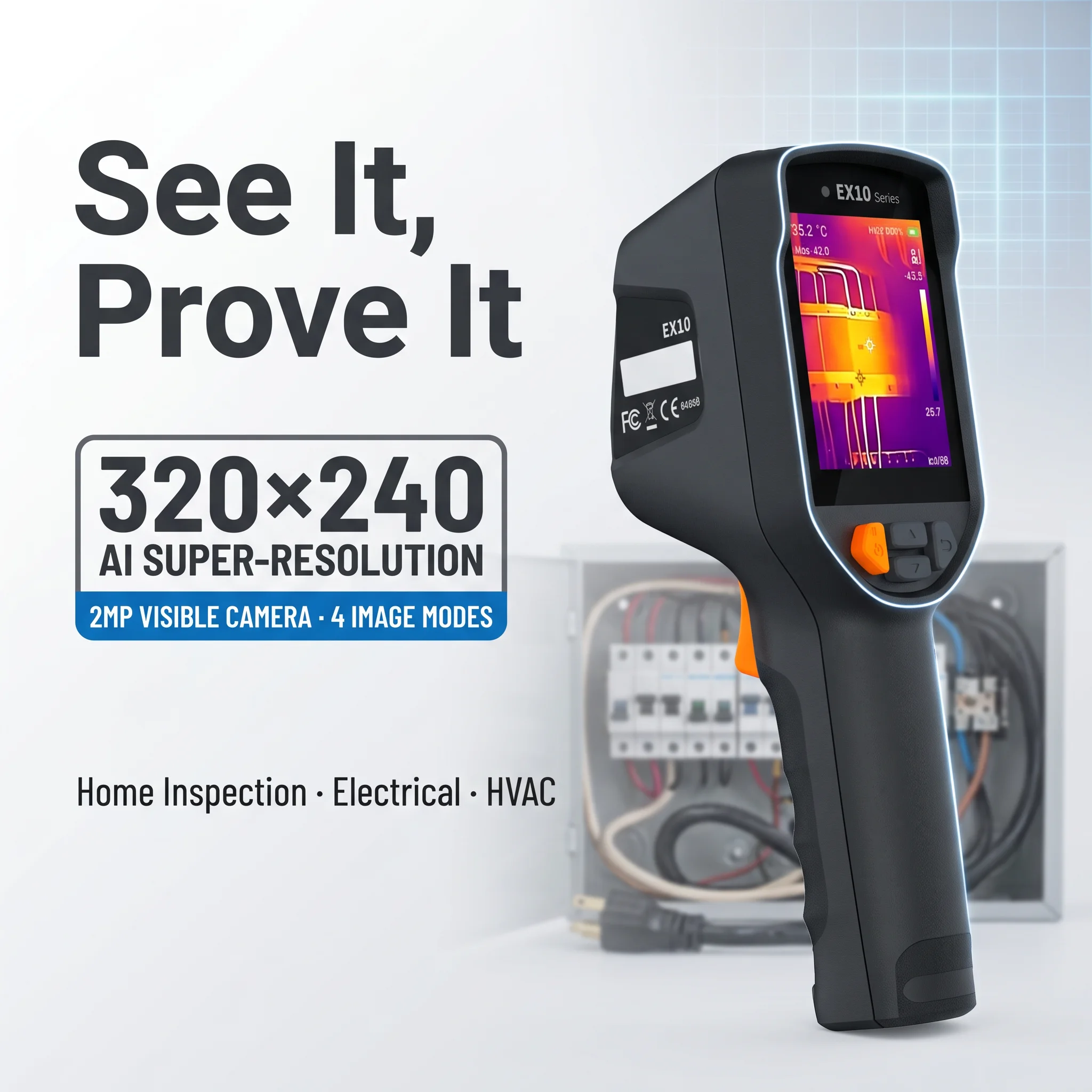 EX10 Thermal Imaging Camera for Breaker Box, Outlet and Home DIY Inspections, 320x240 AI Super-Resolution, 40mK, Raythink