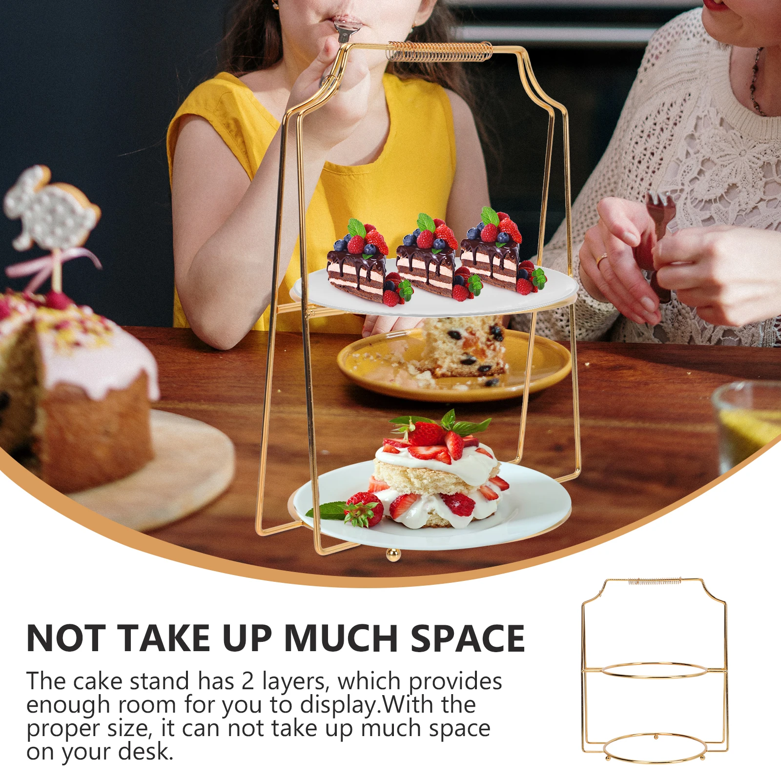 

1pc Cake Tray Stand 2 Dessert Displaying Rack Layers Iron Dessert Rack Fruit Stand Shelf Storage Holder European Style