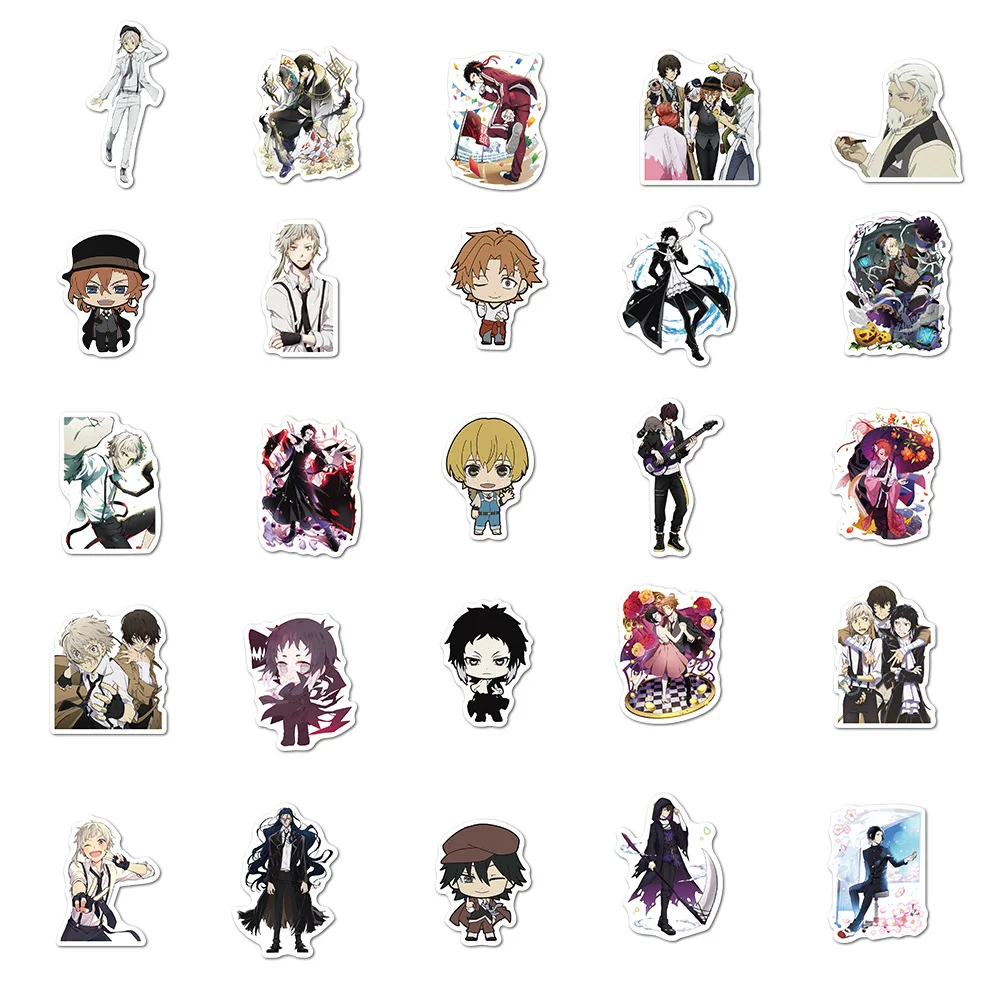 Pegatinas de dibujos animados de Bungo Stray Dogs, 10/30/50/100 piezas, Graffiti impermeable, para monopatín, teléfono, portátil, calcomanías de Anime geniales, decoración