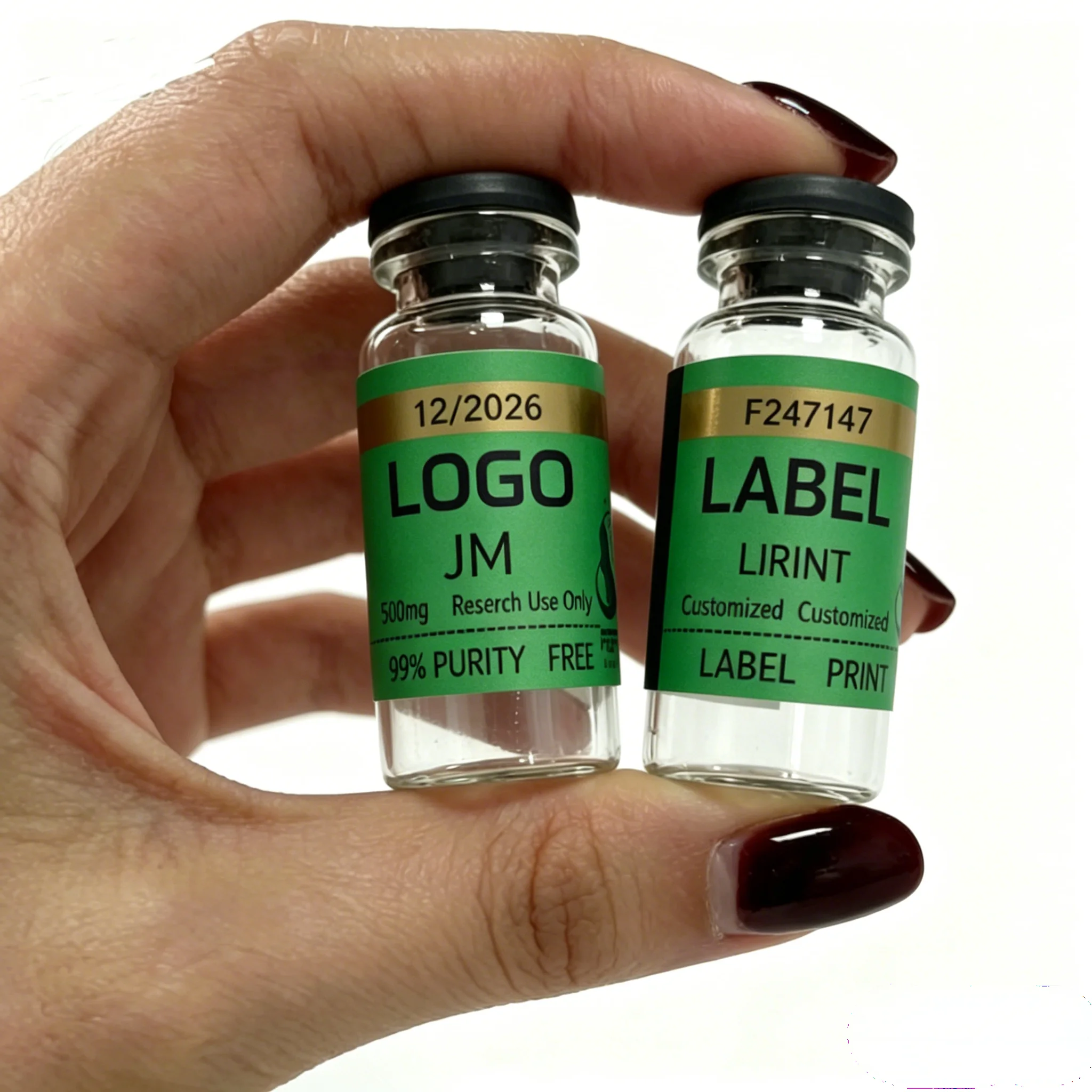 Custom Design Adhesive Vinyl Labels Waterproof HD Stickers for 3ml 5ml 10ml Peptide Dietary Supplement Cosmetic Vials