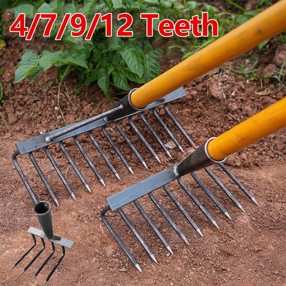 Weeding Hoe Rake 4/7/9/12 Teeth Farm Tool Weeding Scarifier Artifact Agricultural Nail Harrow Carbon Steel Gardening Weeding Too