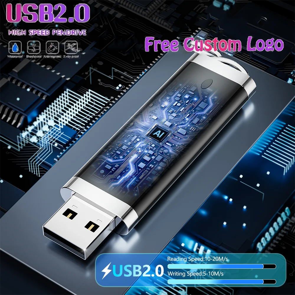 Memoria USB de Plástico, Unidad Flash USB de 128GB, Memoria USB Ligera de 64GB, Logotipo Personalizado Gratuito, Unidad de Memoria USB de 32GB, Regalo Creativo, Unidad USB de 16GB Azul