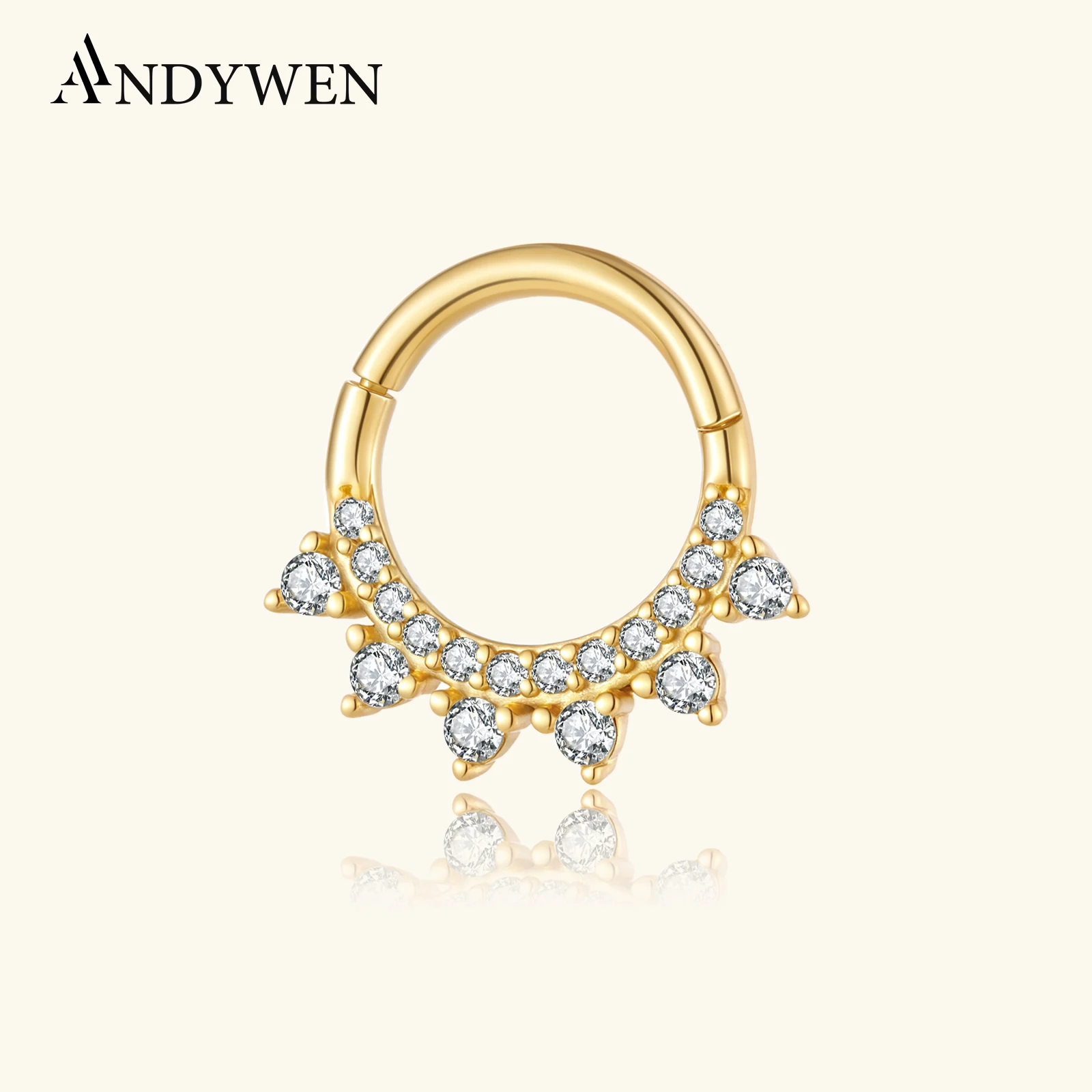 

ANDYWEN 925 Sterling Silver Punk Style Zircon CZ 1PCS Hoop Earrings Loops Piercing 2025 Women Luxury Fine Gift Jewelry Gift