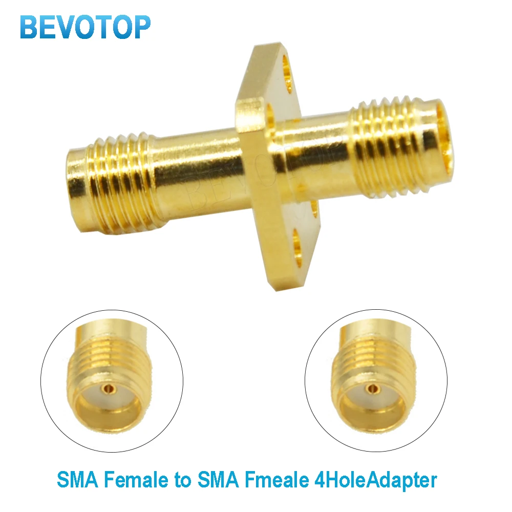 100PCS/Lot SMA Female to SMA Female Connector 4 Hole Flange Socket Bulkhead Panel Mount RF Coaxial SMA Adapter Straight