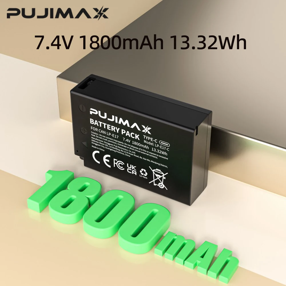 PUJIMAX LPE17 LP E17 LP-E17 Camera Battery with Type-C Input for Canon EOS RP 200D M3 M6 750D 760D T6i T6s 800D 8000D Kiss X8i