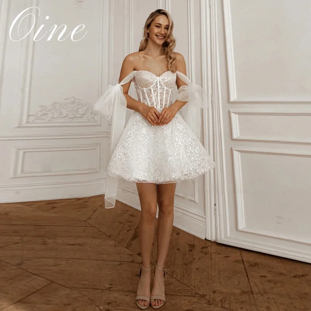 Oine Sequined Sweetheart Collar Mini Wedding Dresses Spaghetti Straps A-Line Co…