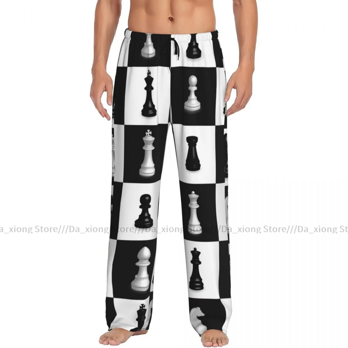 Men's Casual Pajama Sleeping Pants Chess Lounge Loose Trousers Comfortable Nightwear