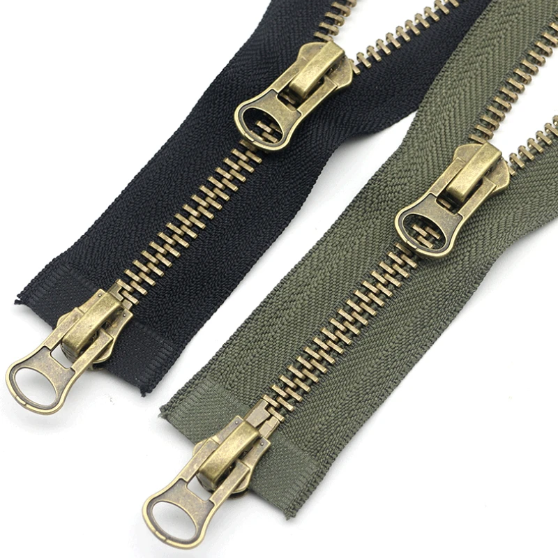 2pcs/Lot Vintage Bronze Zipper Metal 2-Way Double End Slider Heavy Duty Black Army Green Jacket Tailor Sewing Accessories