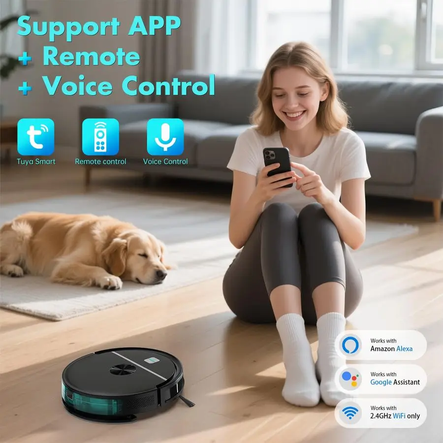 مجموعة مكنسة كهربائية وممسحة روبوت، شفط قوي بقدرة 3500 باسكال، مع جهاز تحكم عن بعد لتطبيق WiFi، مكنسة كهربائية روبوتية للتطهير، مزبلة ومقاومة الماء #5