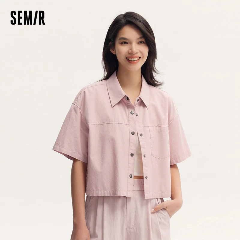 Semir Women Blouse 2024 Summer Short Blouse With Small Collar Loose Fit And Vintage-Inspired Design Shirt Female