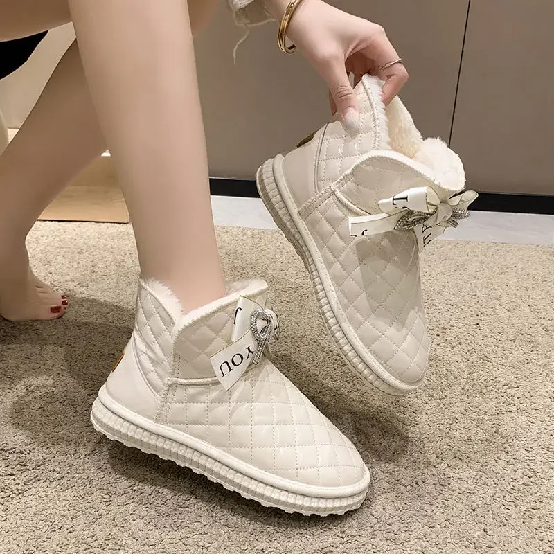 Plus Warm Chunky Women's Snow Boots Platform Winter 2024 Ladies Shoes Spring Autumn On Promotion Chic and Elegant Large Size Pu