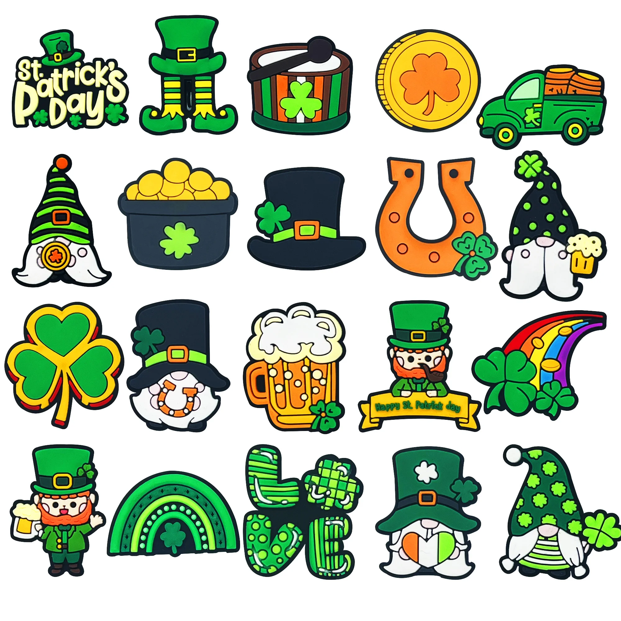 

20pcs/set Green St. Patrick series Shoe Decoration Designer for Cartoon Shoe Charms Accessories for Classic Clog Kids Gifts