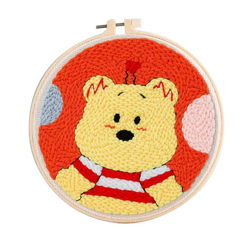 

Fashion Cartoon Bear Animal Wool Yarn Poke Embroidery Punch Kit Handmade Craft Needle Stitch Kit For Beginner Women Kids 2023