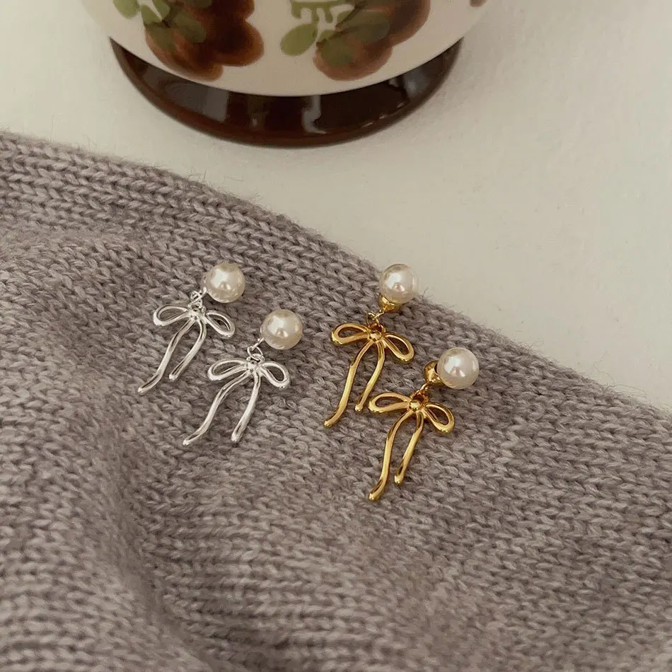 

Earrings Silver 925 Bowknot Pearl Elegant Beautiful Versatile Women's Stud Earrings Jewelry Trend Pendientes Mujer JHE27