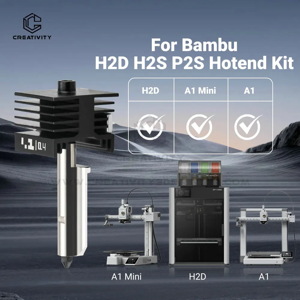 

Bambu Lab A1/A1 Mini /H2D/H2S/P2S Hotend Kit Fast Speed Hot End Assembly 0.4/0.6/0.8mm Hardened steel 3D Printer Parts