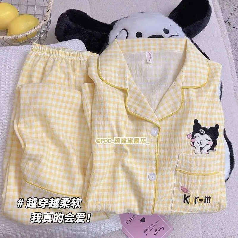 

Женская пижама Sanrio: осенний комплект в японском стиле, новый дизайн, из облачного хлопка, с длинными рукавами, милый и мягкий домашний комплект для всех сезонов