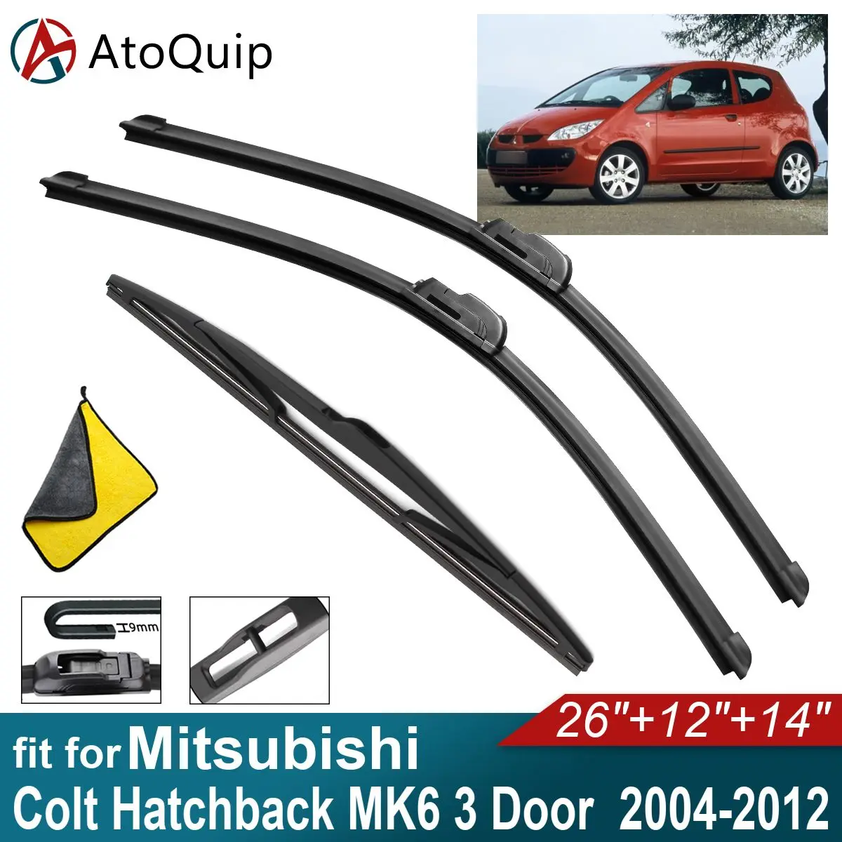 Car Windshield Wiper Blades Fit For Mitsubishi Colt Hatchback MK6 3 Door Rear Wiper Blades Auto Front 2008 2009 2010 2011 2012