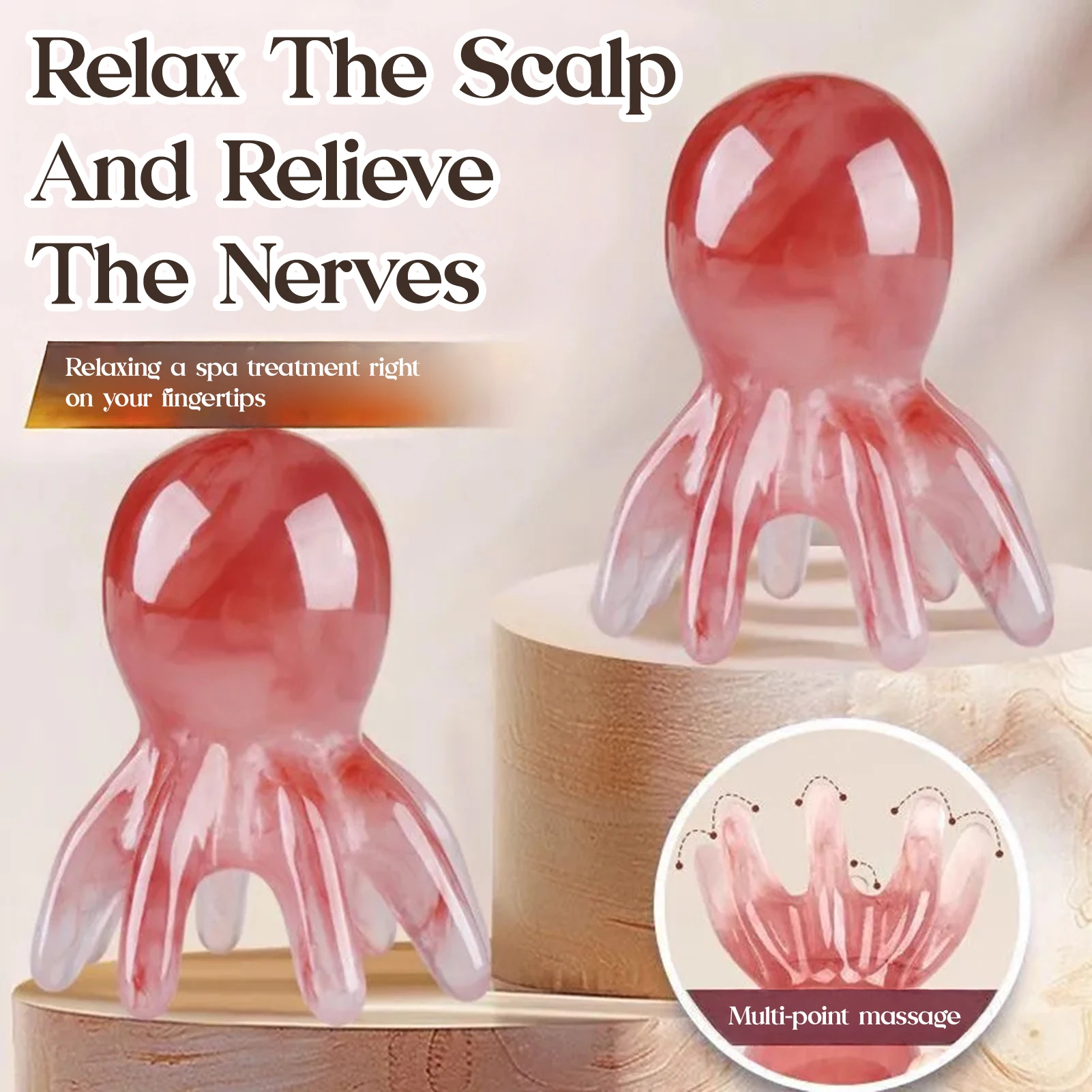 1 pièce Peigne de massage de tête en forme de pieuvre mignon, outil d'acupression manuel pour les méridiens, portable, SPA, Gua Sha