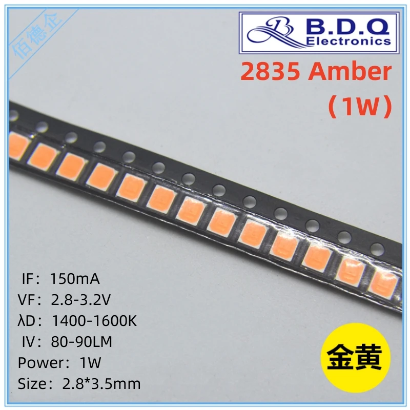 100 Buah SMD LED 2835 1W Amber 1400-1600K Manik-manik Lampu LED Ukuran 2835 Dioda Pemancar Cahaya Kualitas Terang Tinggi