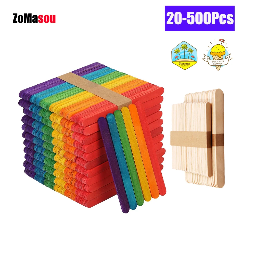 20/100/500Pcs Ice Cream Popsicle Sticks Natural Wooden Sticks Ice Cream Spoon Hand Crafts Art Ice Cream Lolly Kitchen Cake Tools