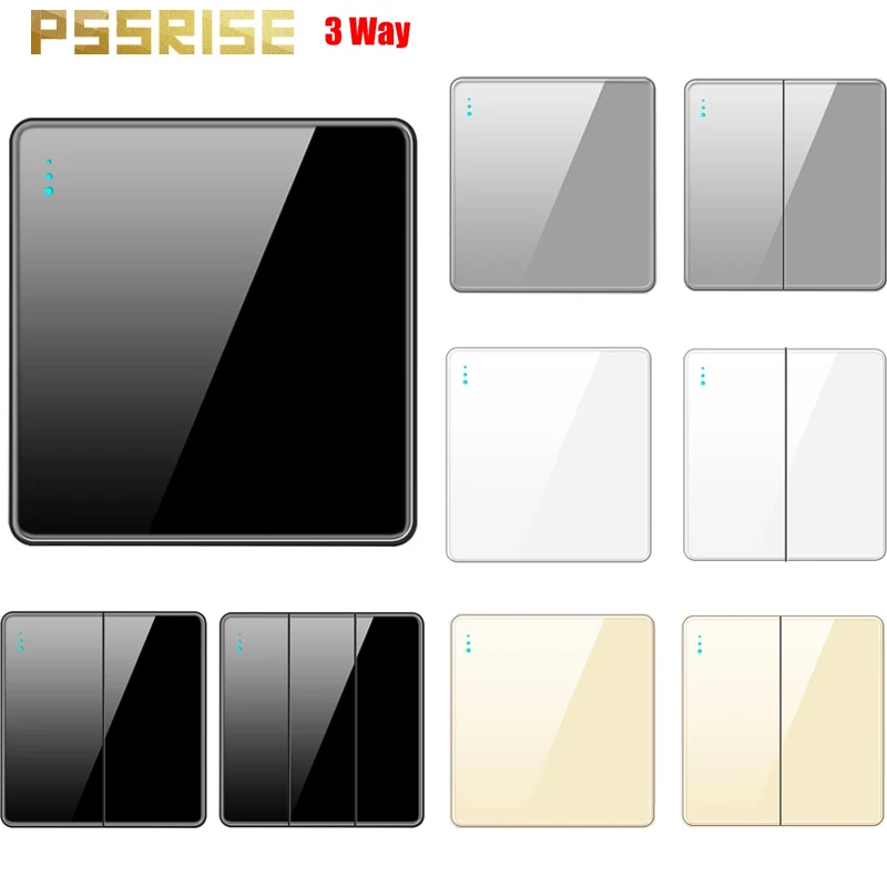 

PSSRISE 86 Type EU US UN Full Tempered Glass Panel 1gang 3way Home Switch Light AC 110V-240V Power Push Button Switch ON OFF