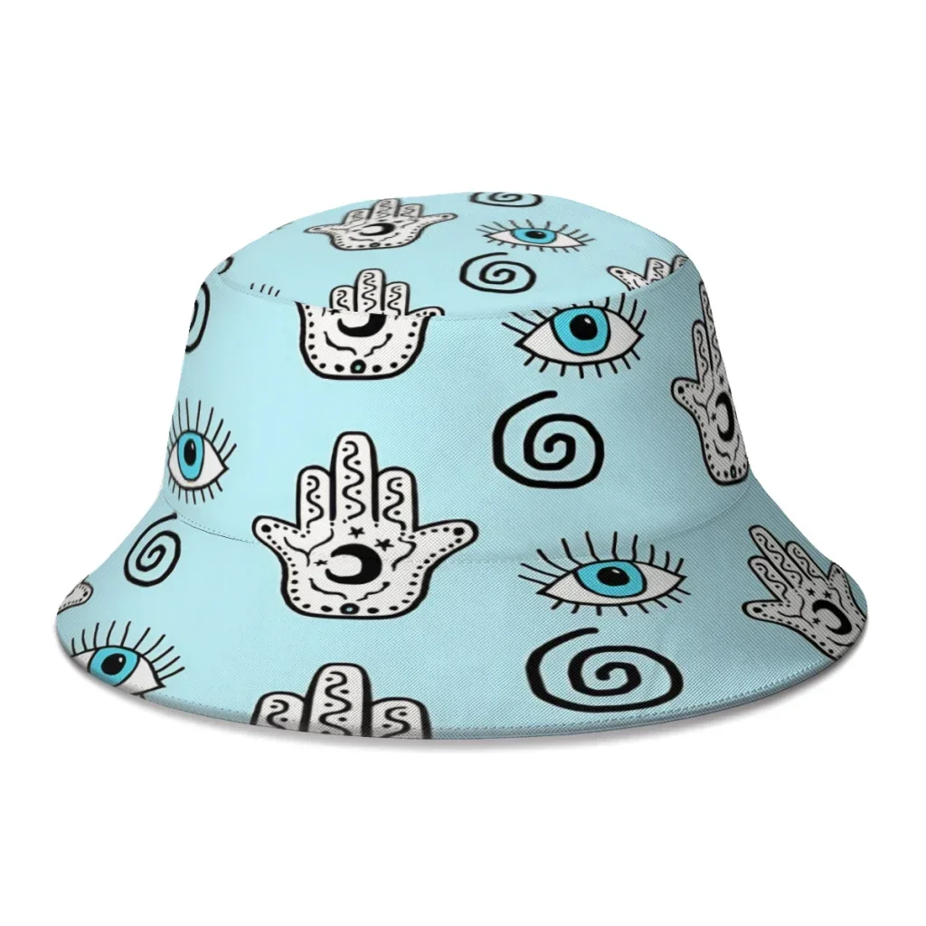 Evil Eye Pattern Hamasa Hamsa Hand Fatima Bucket Hat For Women Men Students Foldable Bob Fishing Hats Panama Cap Streetwear