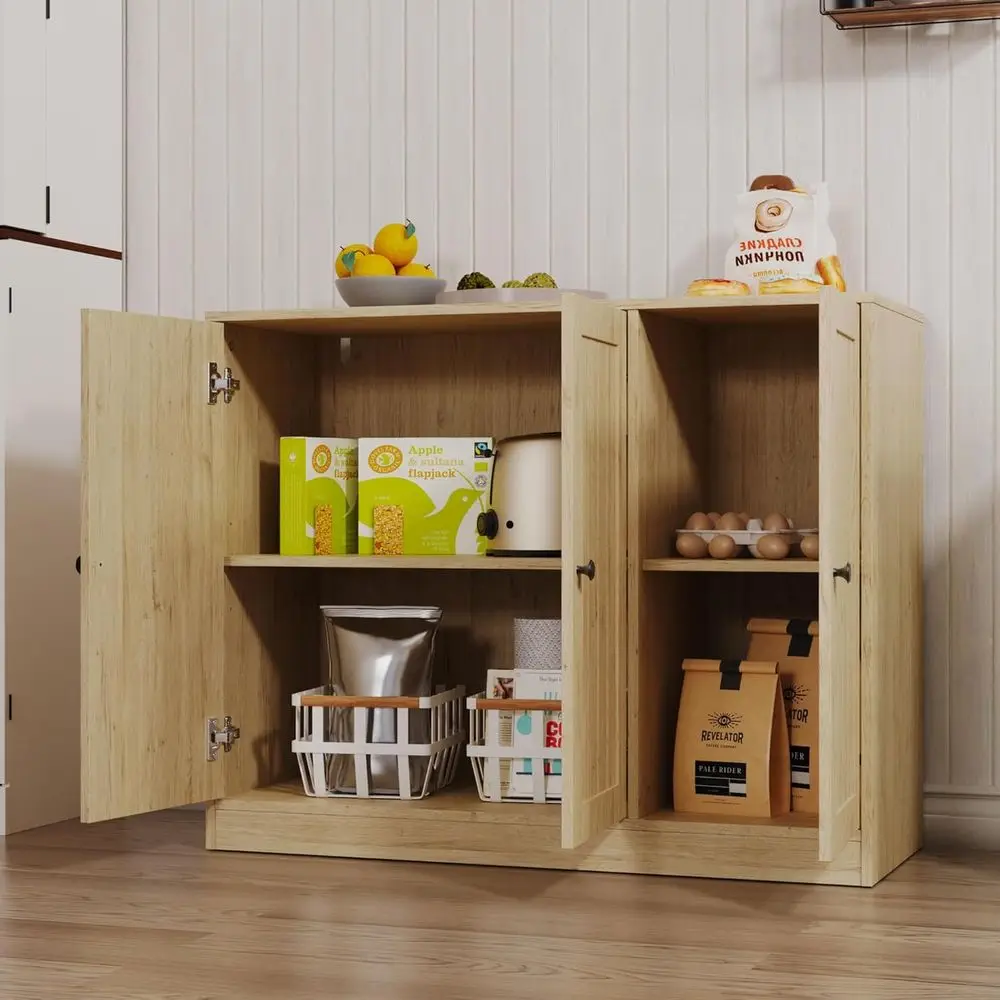 Buet Cabinet with 3 Door, Kitchen Storage Cabinet with Adjustable Shel, Coee Bar Accent Cabior Living Room, Entryway, Natural Oa view 4